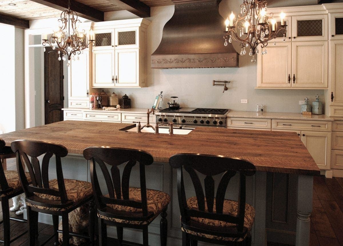 Reclaimed Kitchen Island Top Gallery Signature Hardwoods   Reclaimed Island Counter 5 1200x862 